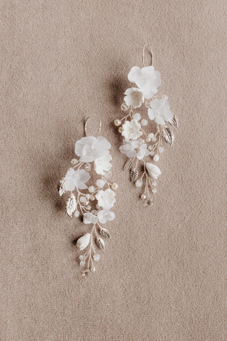 Silk Flower Earrings Flowers Wedding Earrings Bridal Etsy
