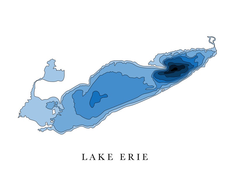 Lake Erie Depth Map Graphic Print Great Lakes Great Lakes Etsy