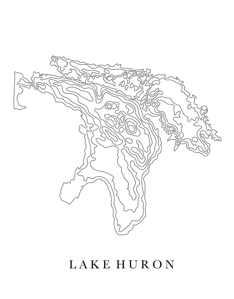 Lake Huron Depth Map Graphic Print Great Lakes Great Lakes Etsy