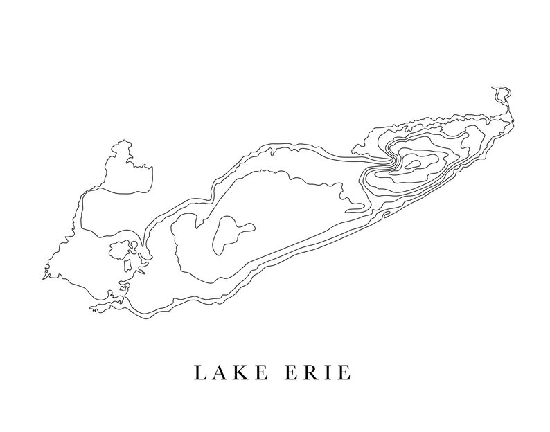 Lake Erie Depth Map Graphic Print Great Lakes Great Lakes Etsy