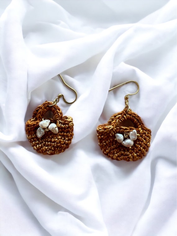 Orecchini con coffe siciliane,orecchini ad uncinetto,orecchini con