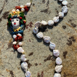 Collier sicilien, collier de perles, collier avec pendentif interchangeable, collier en céramique Caltagirone