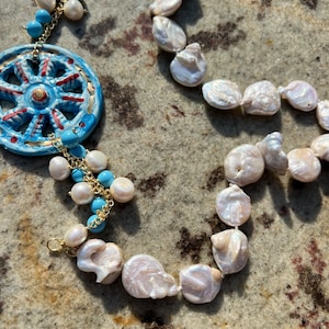 Collier sicilien, collier de perles, collier avec pendentif interchangeable, collier en céramique Caltagirone