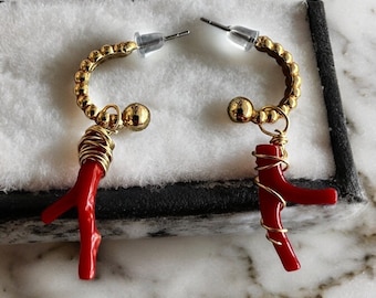 Stud earrings, coral branch earrings, Sicilian earrings, gold-plated brass earrings, summer earrings, Made in Italy earrings