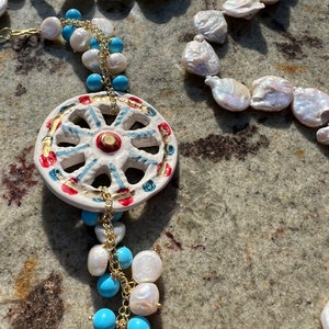 Collier sicilien, collier de perles, collier avec pendentif interchangeable, collier en céramique Caltagirone