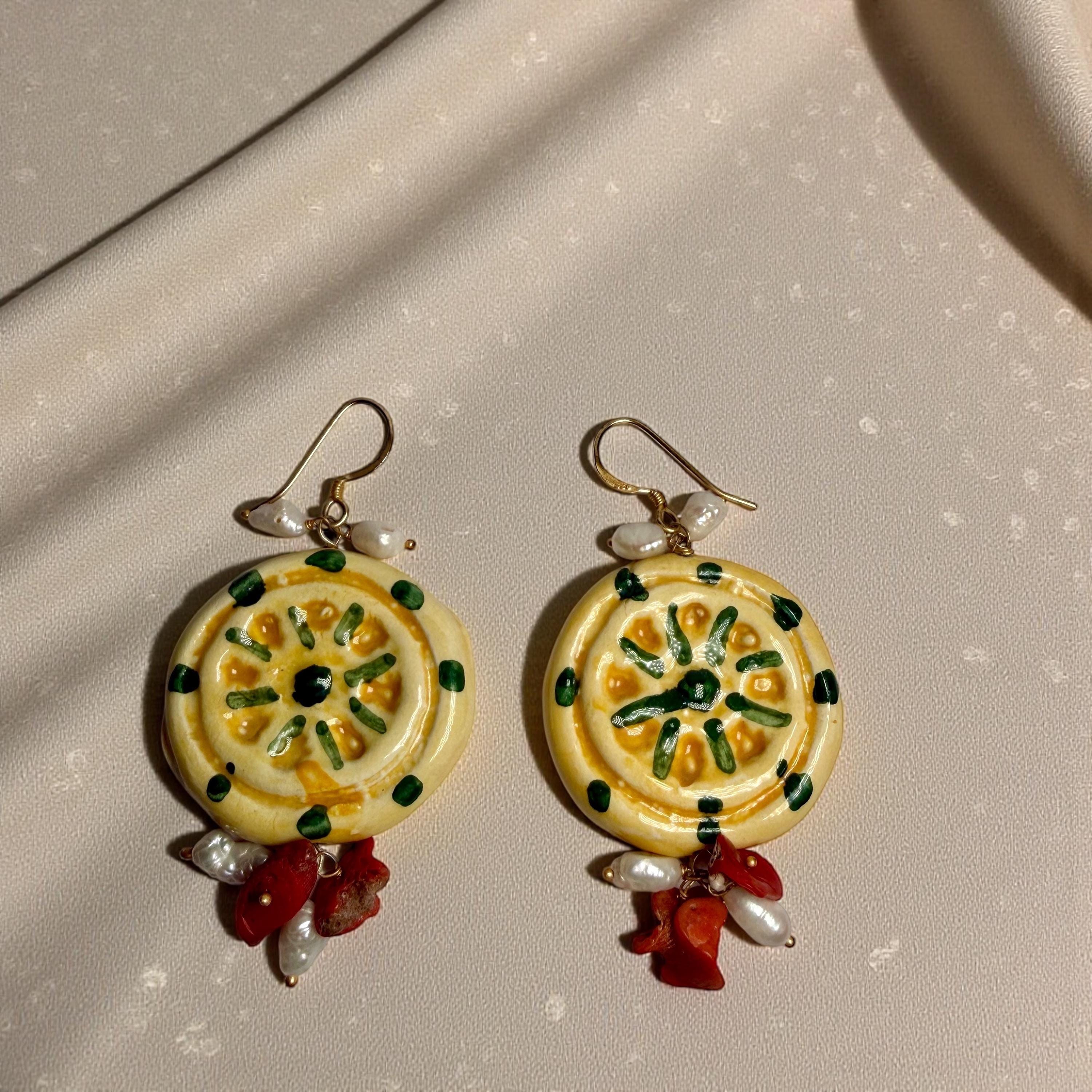 Damiano Argenti Orecchini A Ruota Di Carretto Siciliano In Argento Dorato E Smalto - Diametro 2 Cm, Made In Italy