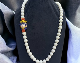 Sicilian necklace, necklace with white agate, dark brown necklace