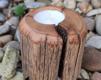 Candlestick made of weathered oak