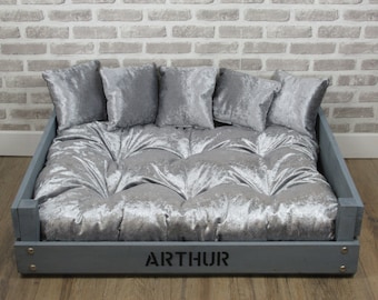 crushed velvet dog bed personalised