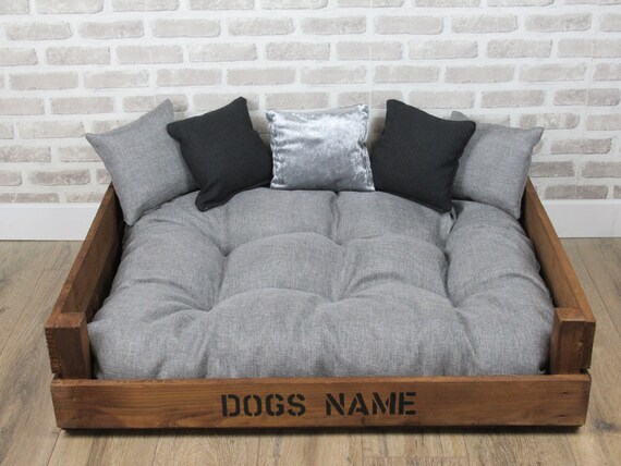 Personalised Wooden Rustic Xl Dog Bed Complete With Soft Etsy