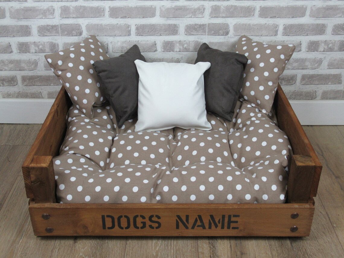 Large Personalised Wooden Rustic Dog Bed Complete With Soft Etsy UK