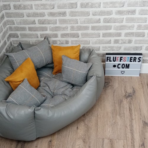 Small / Medium Grey Faux Leather Corner Dog Bed Etsy UK