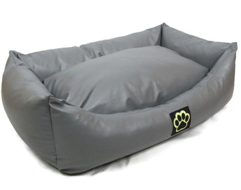 Grey Faux Leather Dog Bed Etsy