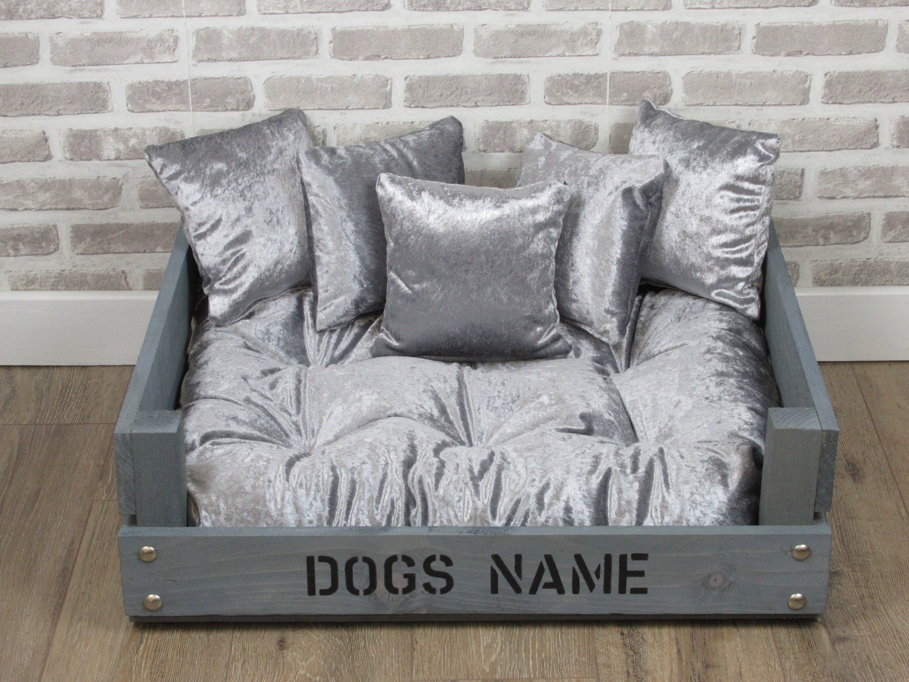 Large Personalised Rustic Grey Wooden Dog Bed in Grey Crushed Etsy UK