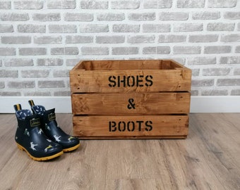 Shoes & Boots Storage Box / Crate Finished In Medium Oak Wood Stain