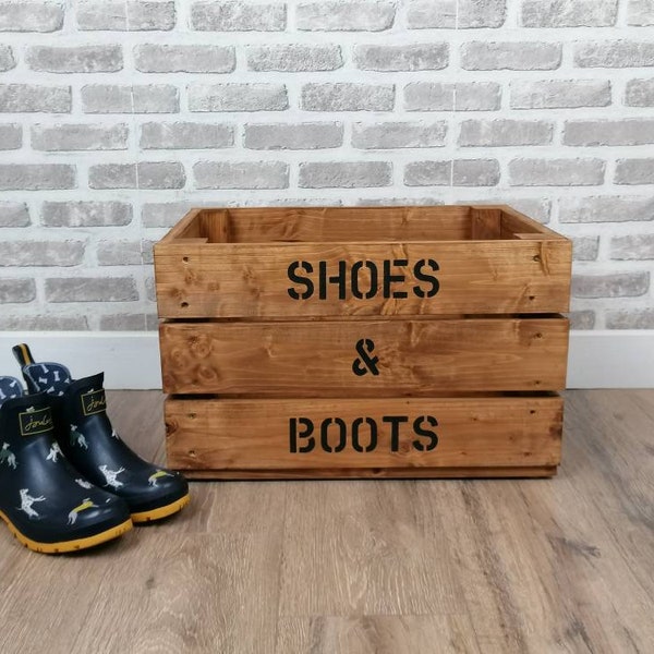 Shoes & Boots Storage Box / Crate Finished In Medium Oak Wood Stain