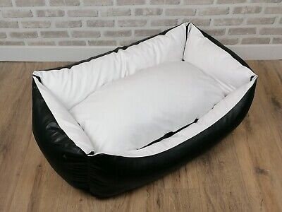 Black and White Faux Leather Dog Bed Etsy UK