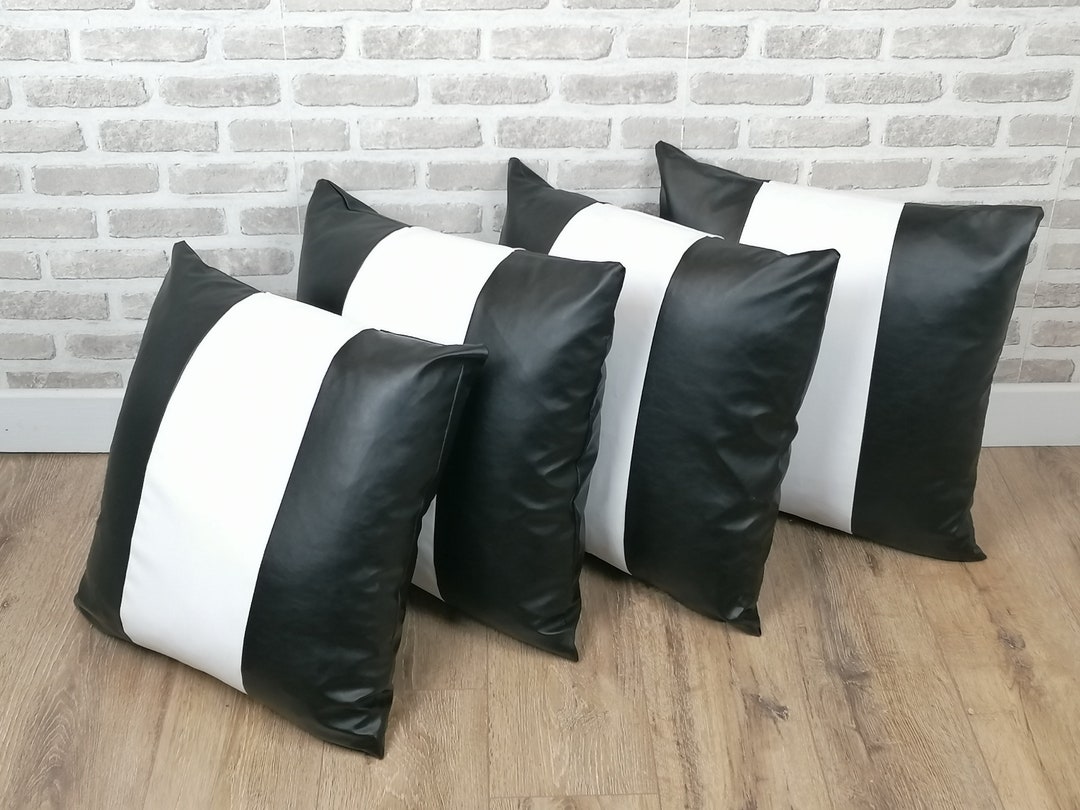 Set of 2 4 or 6 Black/white Panelled Faux Leather Cushion Etsy UK