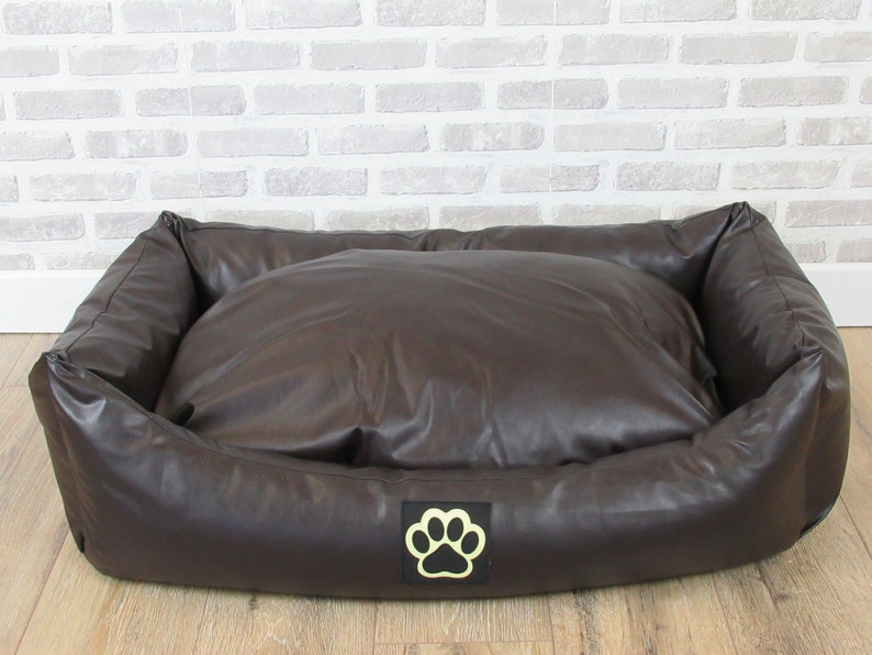 Large Brown Faux Leather Dog Bed Etsy