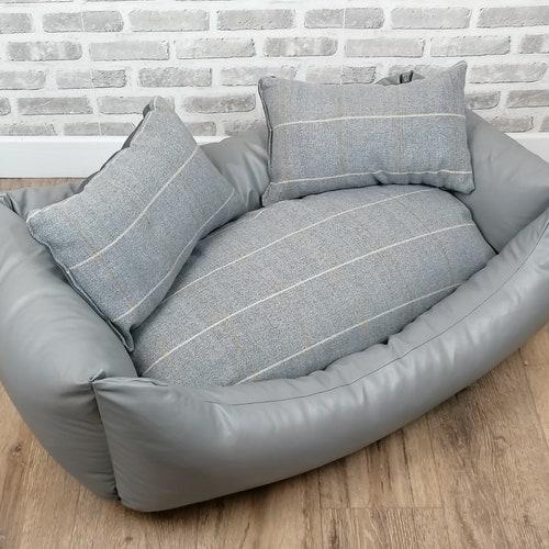 Small / Medium Grey Faux Leather Corner Dog Bed Etsy UK