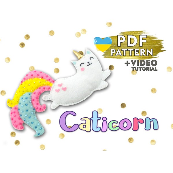 Pattern Caticorn PDF + video DIY, Digital Pattern Felt Cat Unicorn Toy baby mobile Ornament Felt Wall Decor Kids room Cute Felt mobile