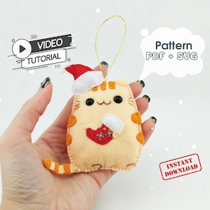 Christmas Cat felt ornament, PDF SVG Digital Pattern