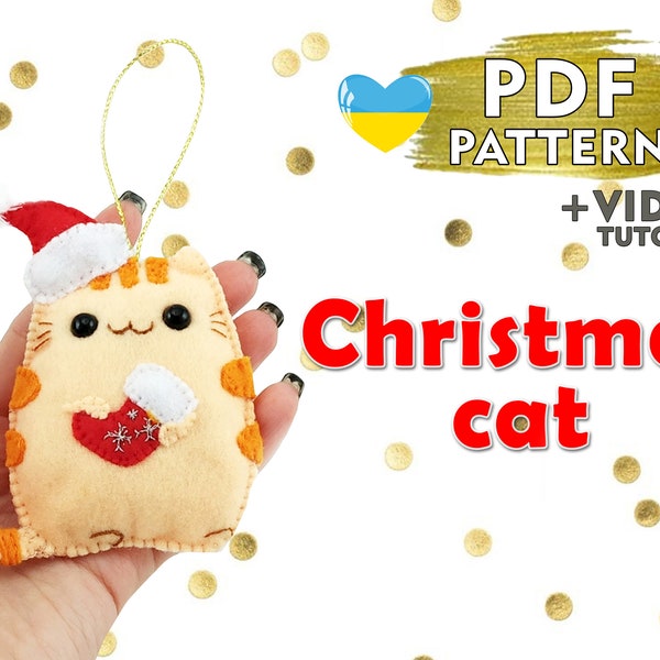 Pattern Cat Christmas PDF Digital Pattern Felt Cat Toy Plush Ornament Felt Christmas tree ornament Easter Felt mobile