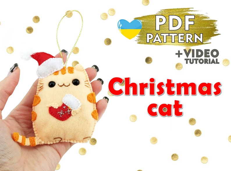 Pattern Cat Christmas PDF Digital Pattern Felt Cat Toy Plush Ornament Felt Christmas tree ornament Easter Felt mobile image 1