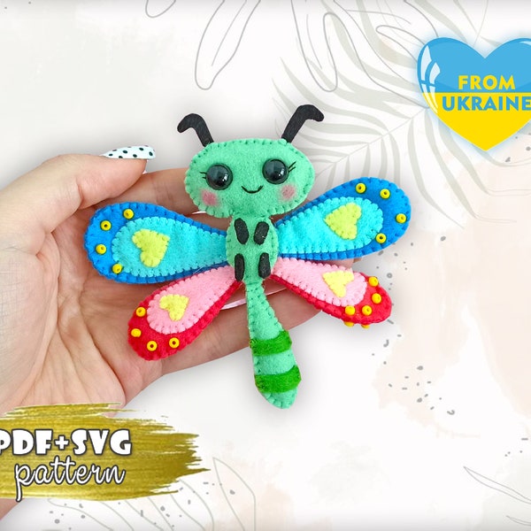 Dragonfly Pattern PDF SVG, cute Digital Pattern insect Felt Toy Felt Ornament, Wall Decor Cute Felt mobile