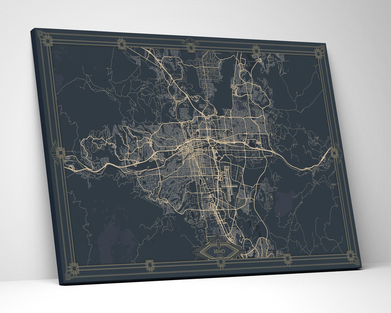 RENO Nevada Canvas Map Art Deco Wall Art Canvas City Map Dark Etsy