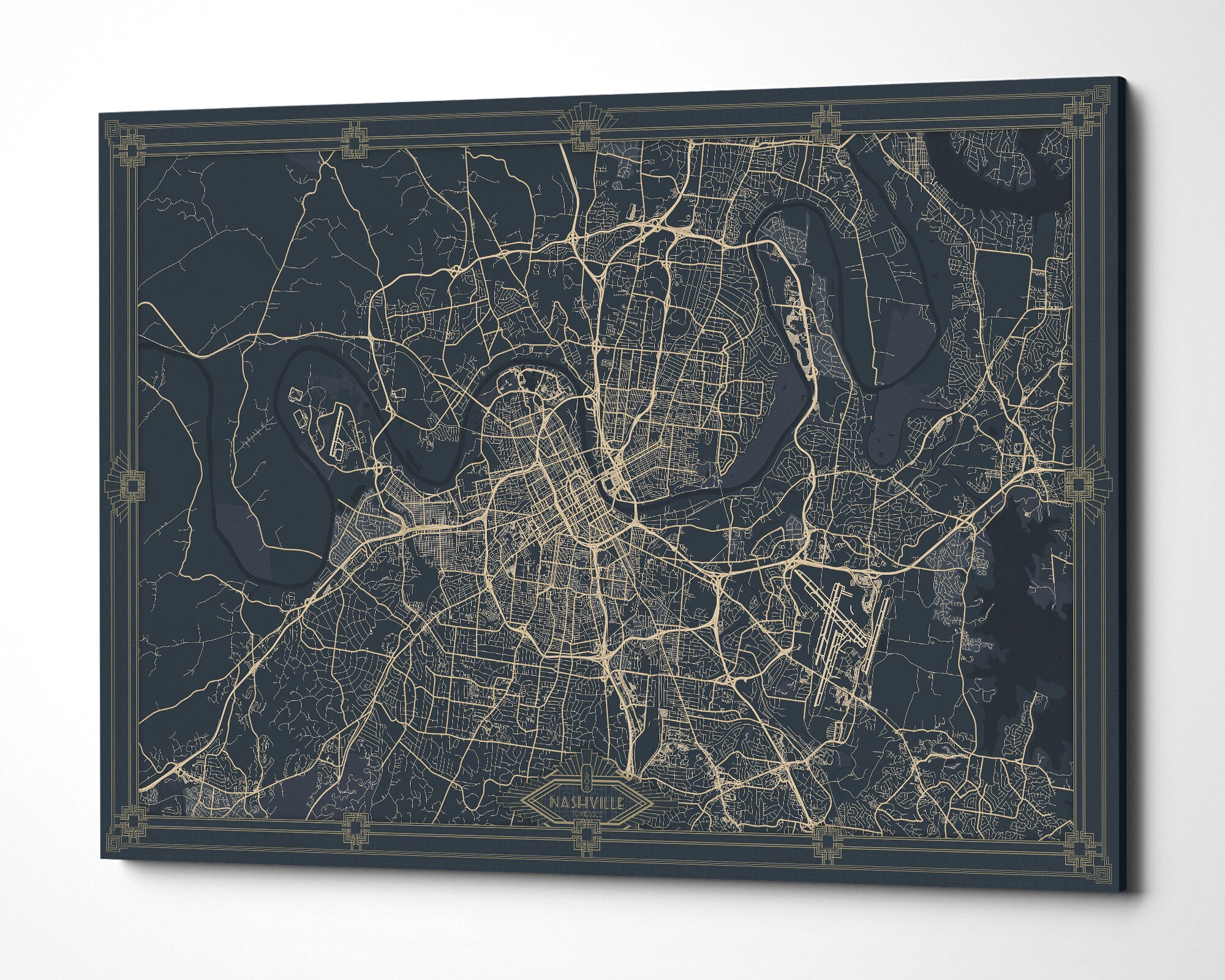 NASHVILLE Canvas Print Map Wall Art Canvas City Map Dark Blue Etsy