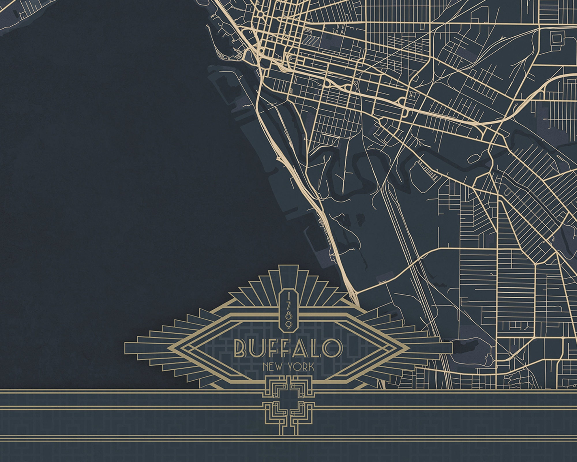 BUFFALO New York Canvas Map Wall Art Canvas City Map Dark Blue Etsy