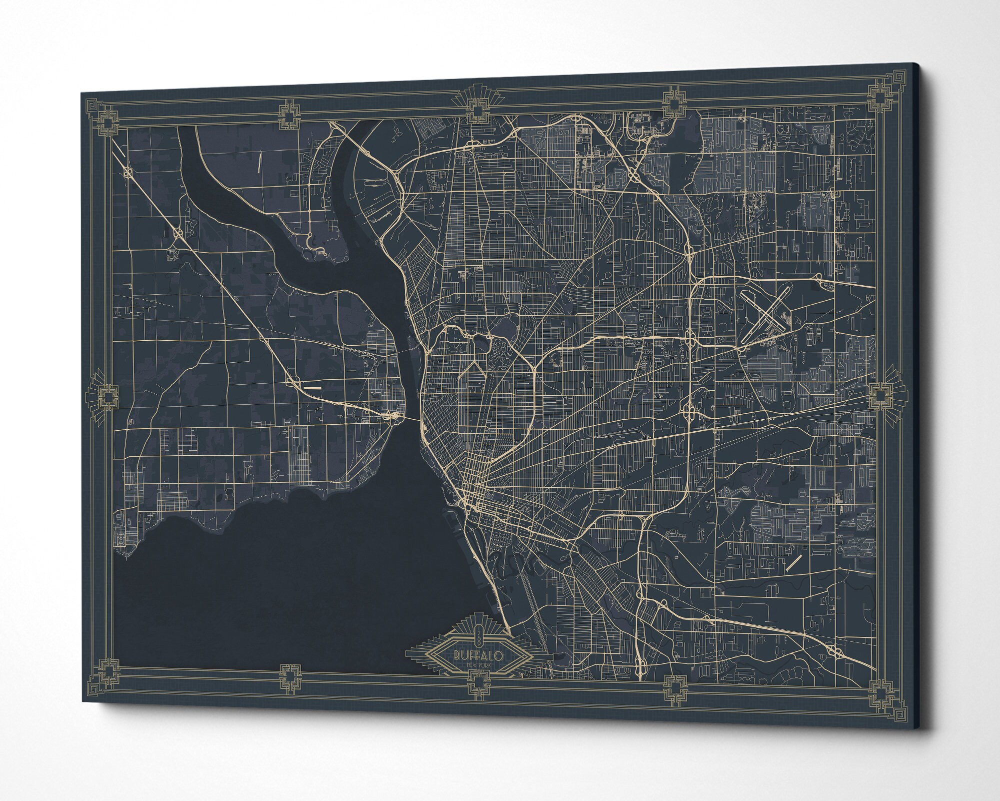 BUFFALO New York Canvas Map Wall Art Canvas City Map Dark Blue Etsy
