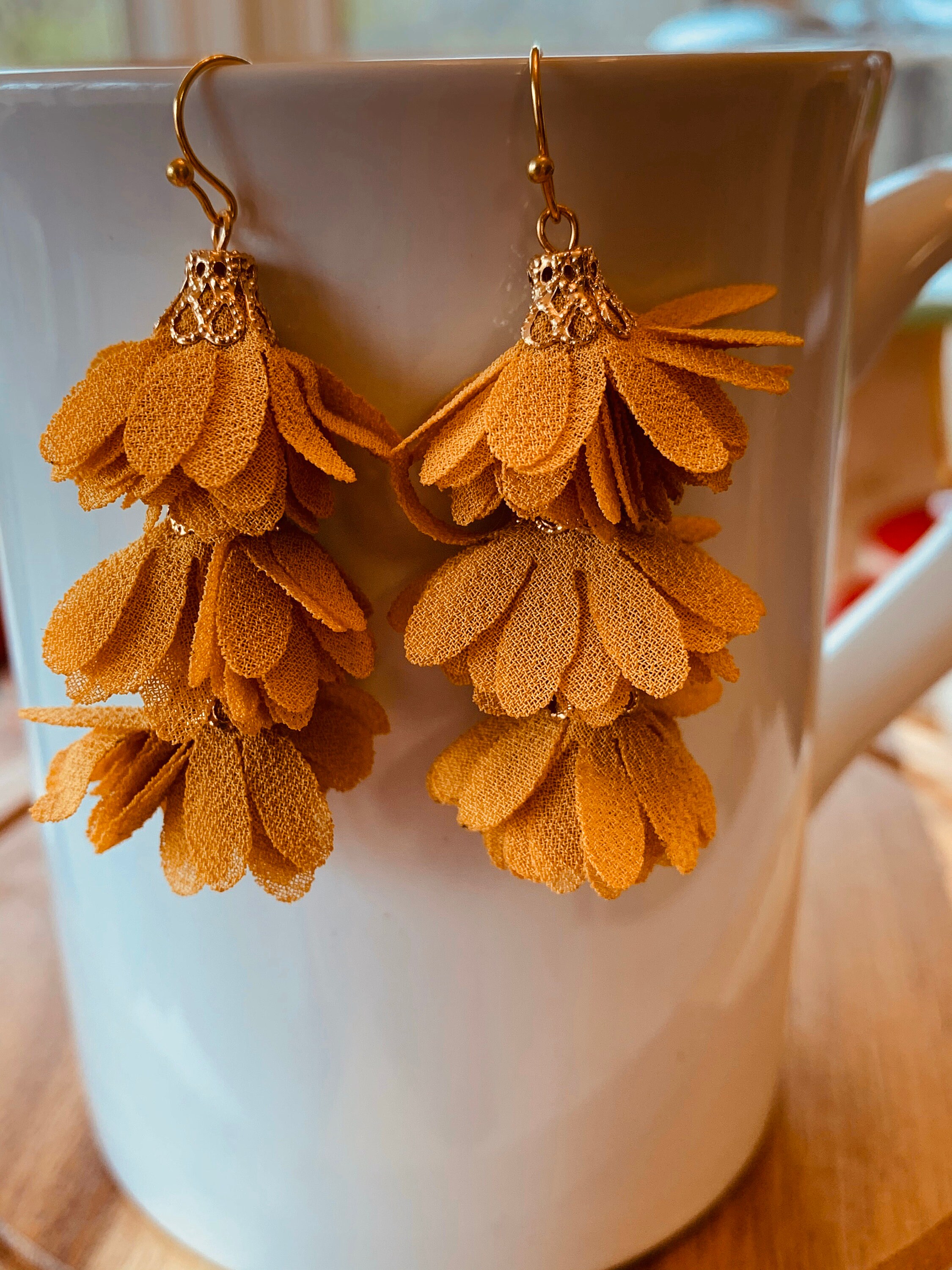 Silk tassels silk flower earrings tiered flower earrings Etsy