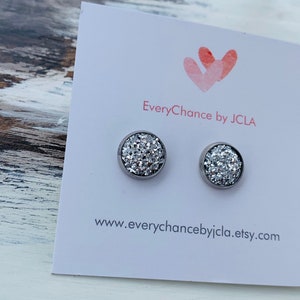 Silver druzy studs, silver studs, druzy earrings