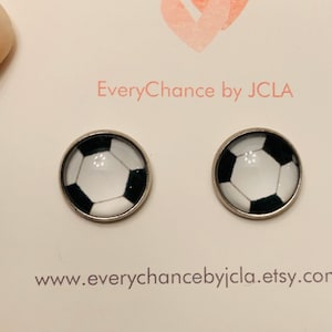 Soccer stud earrings, sports earrings, soccer mama, soccer earrings, stainless steel posts.