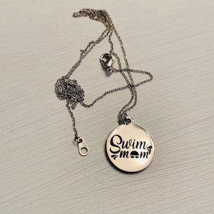 Swim mom necklace in stainless steel. Sport charms necklace