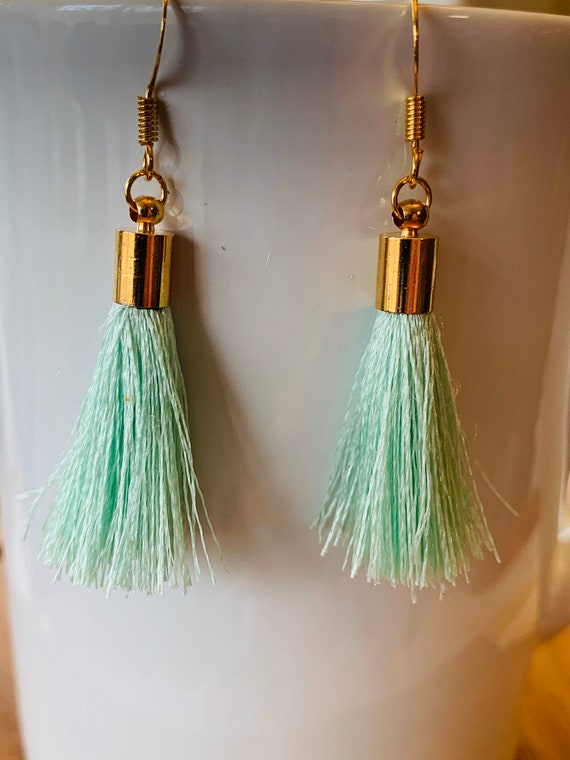 Mint green clearance tassel earrings