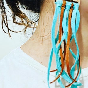 Fringe earrings, leather earrings, tassels, western jewelry, boho chic, turquoise earrings