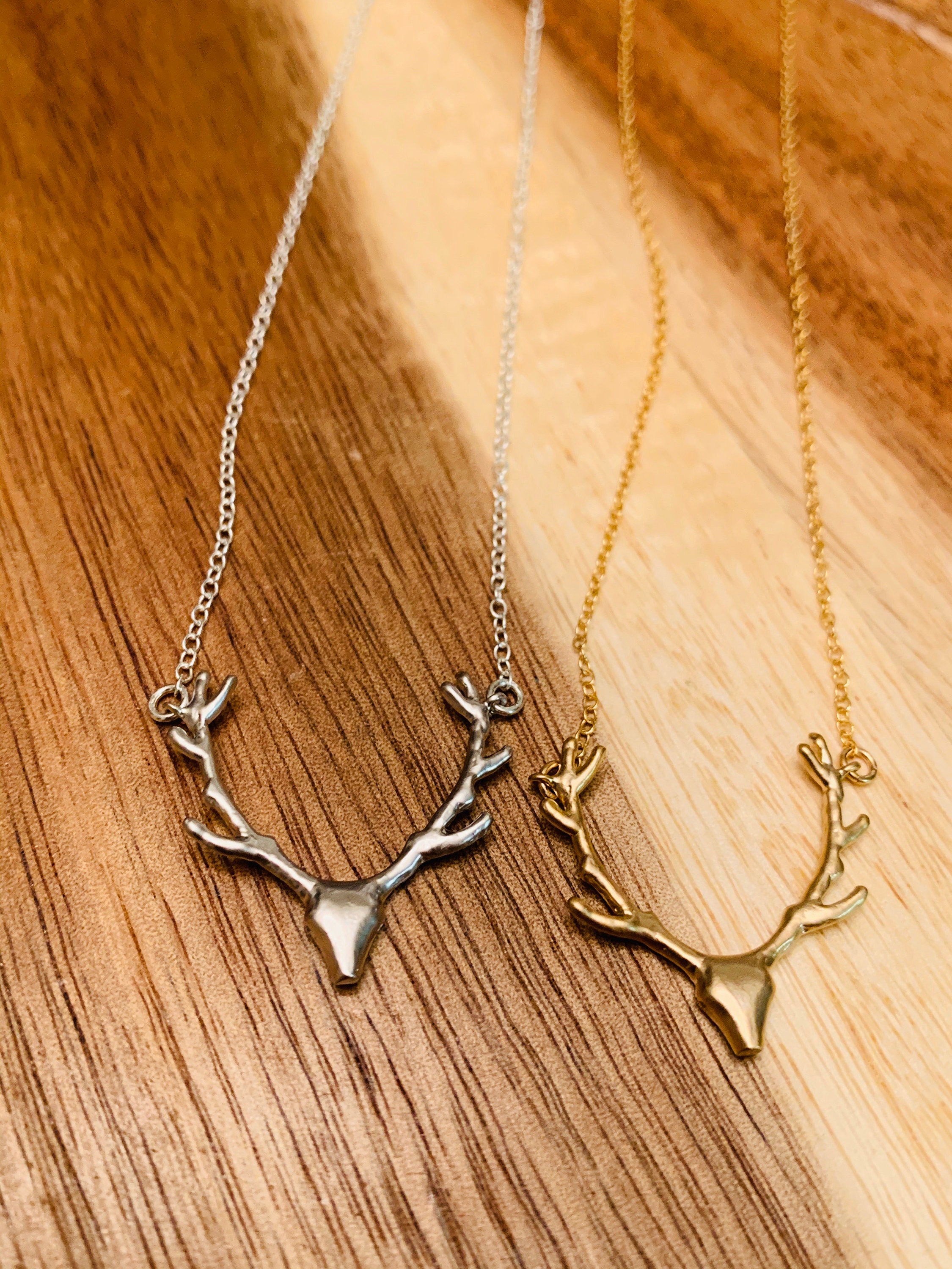 Antler Deer Horn Necklace in Gold or Silver Rhodium Plated on Etsy UK