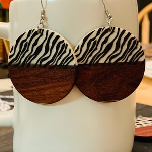 Zebra print, cow print, animal print earrings, wood earrings