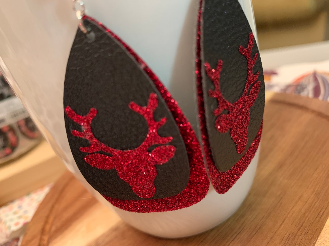 Christmas earrings Faux Leather Earrings Reindeer Etsy