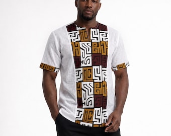 African Print Men Shirt | Dashiki Shirt Men | Afro Modern Shirt | White Panel & Full Print Options