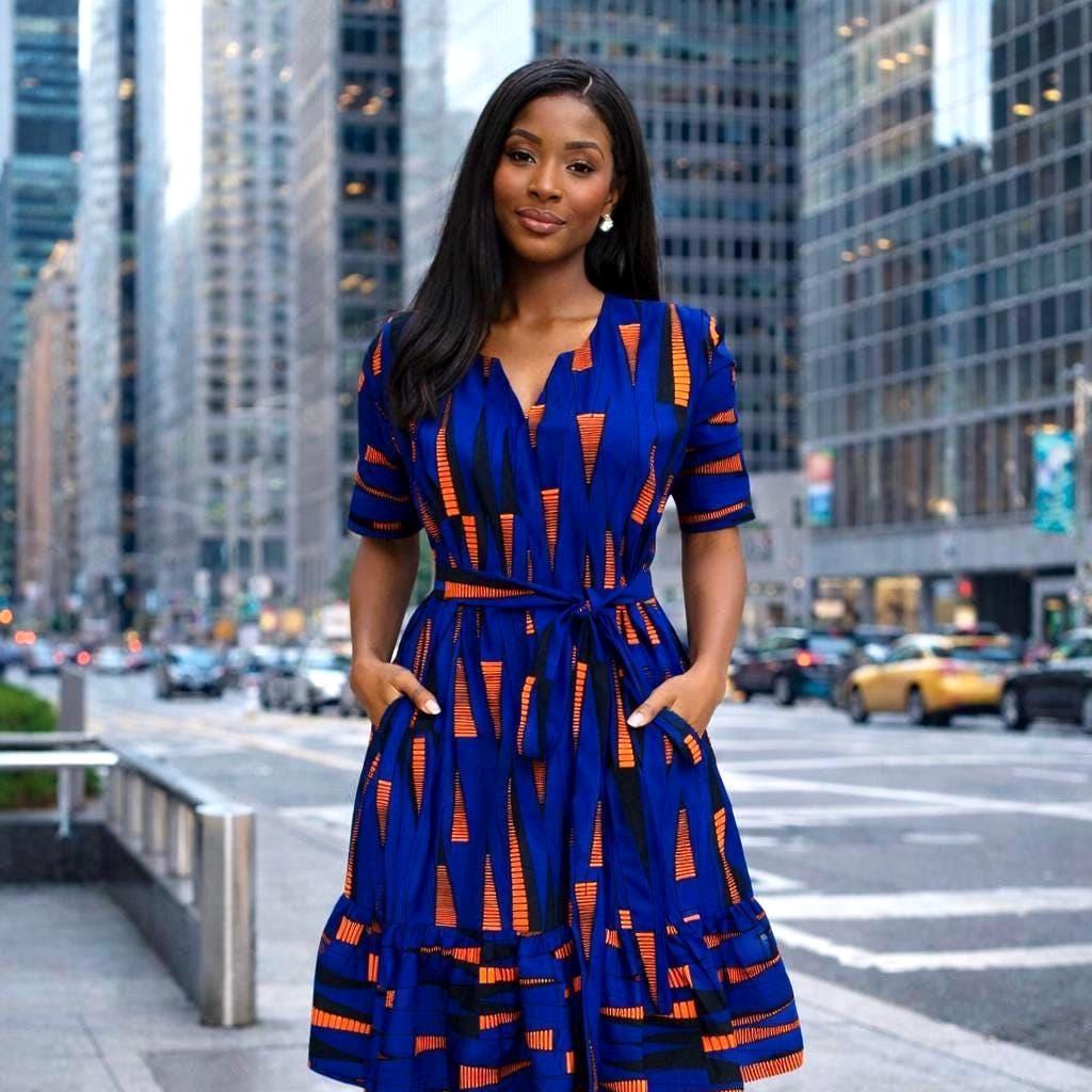 blue and orange african print dress Handmade Ankara Shift Dress