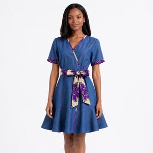african denim dresses Denim & Ankara Shirt Dress: African Print Cotton, Summer Fashion