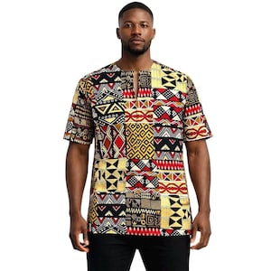 Men's Ankara Patchwork Shirt | African Print Short Sleeve Top, Gift For Dad