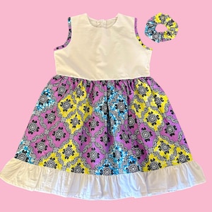 Cute And Unique African Print And Light Denim Dress For Kids, Stylish And Comfortable, 100% Cotton, Size 2 to 10