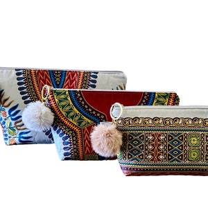 Handmade African Print Makeup Bag Set, Vibrant and Stylish Cosmetic Pouch, Exquisite African Print Makeup Bag, Handcrafted Beauty Organizer