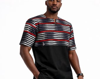 Men's African Wax Print Dashiki Shirt, 100% Cotton, Relaxed Fit