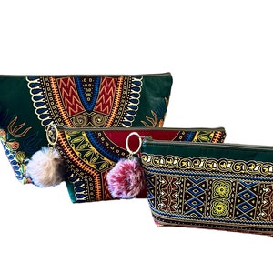 Handmade African Print Makeup Bag Set, Vibrant and Stylish Cosmetic Pouch, Exquisite African Print Makeup Bag, Handcrafted Beauty Organizer